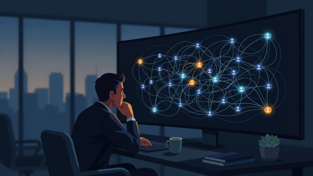 AI’s Bad Employee Problem A single manager looking at a messy network of AI agents on a screen